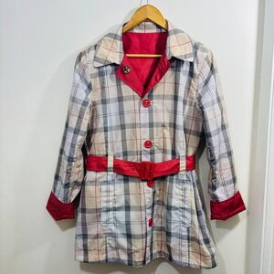 Barbour Oak Reversible Plaid Trench Tartan Rain Coat Jacket Women's Size 10